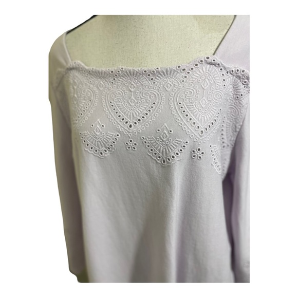 J.Jill womens square neck with eyelet embroidery. Blouse Light purple.Large - Picture 3 of 10